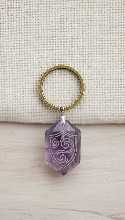 Hand-Engraved Crystal Protection Keychain