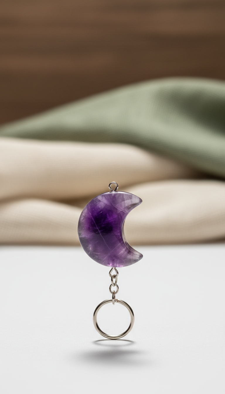 Amethyst Moon Charm Keychain
