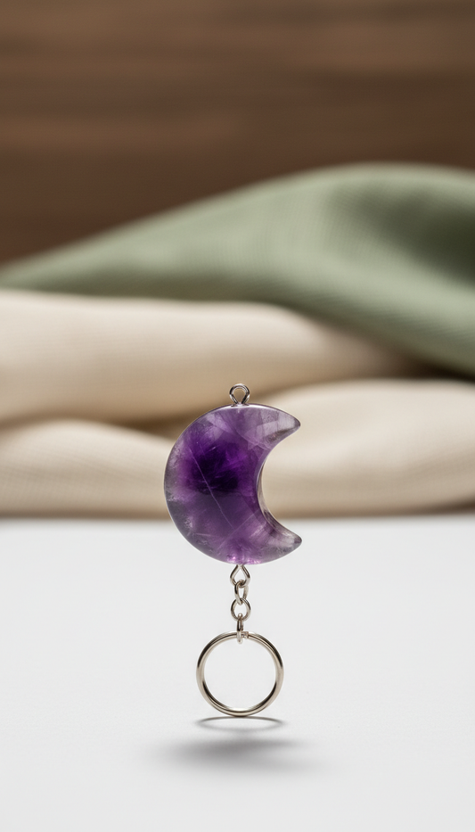 Amethyst Moon Charm Keychain
